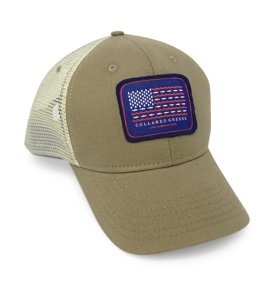 Trout Flag: Badged Trucker Cap - Driftwood