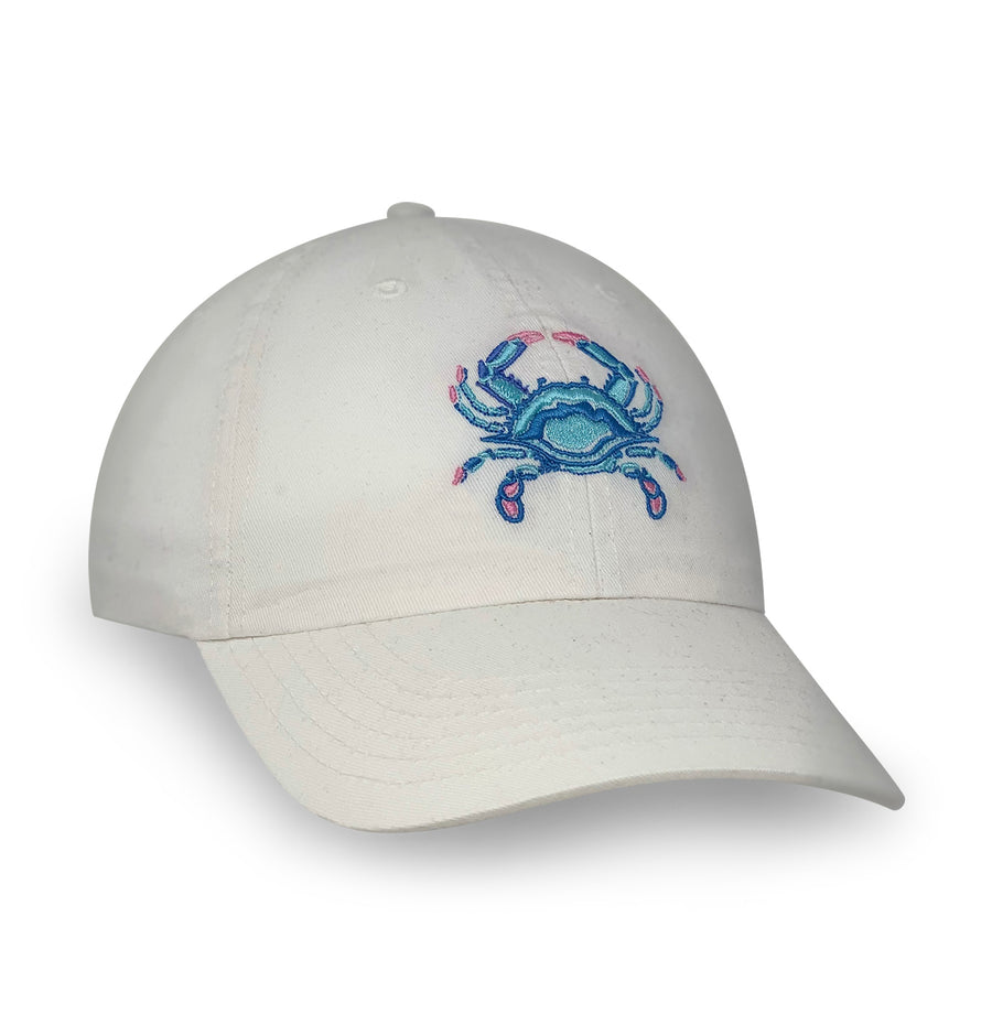 Blue Crab: Embroidered Twill Cap - White