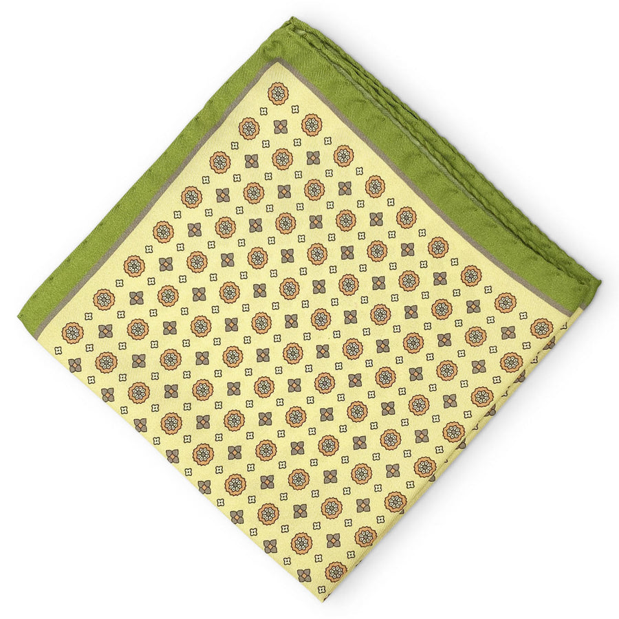 Medallions: Silk Pocket Square - Green/Yellow