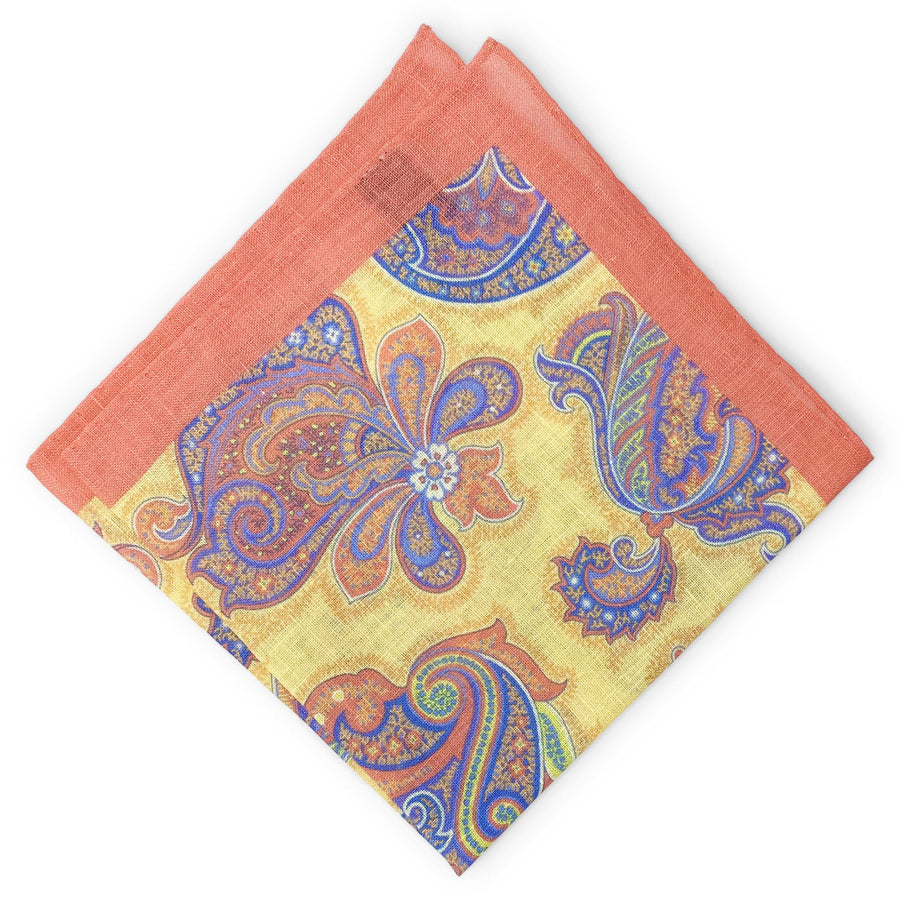 Paisley II: Linen Pocket Square - Peach