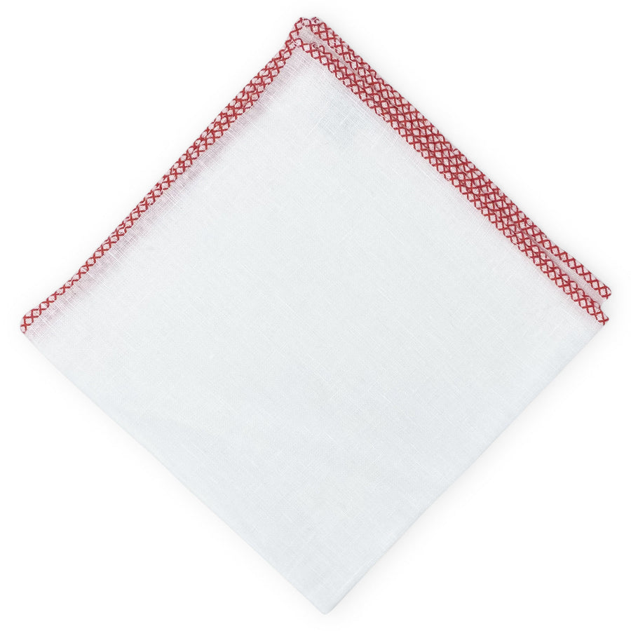 Half Moon: Linen Pocket Square - White/Red