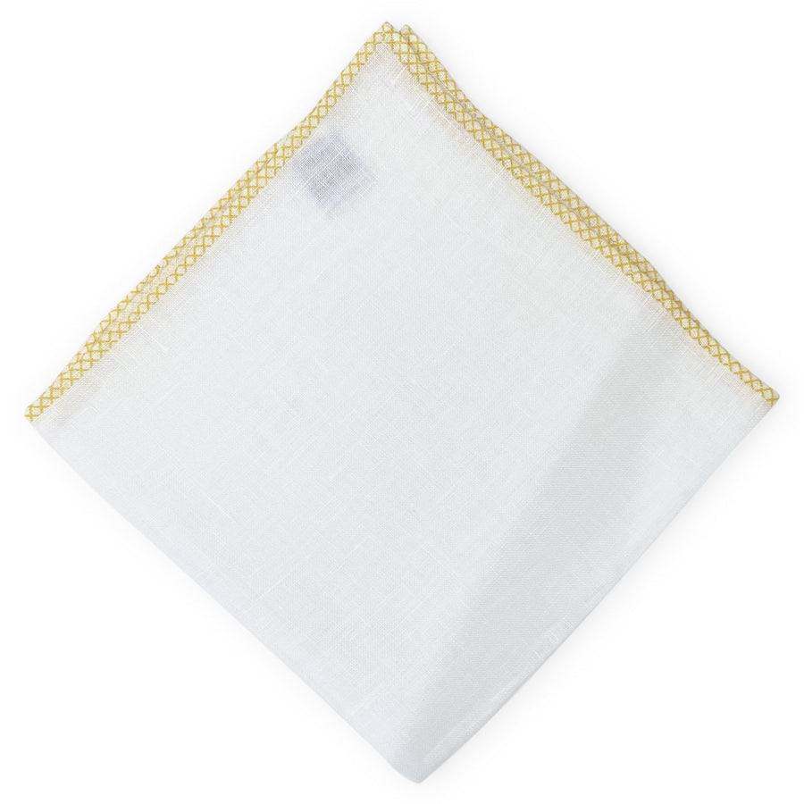 Half Moon: Linen Pocket Square - White/Yellow