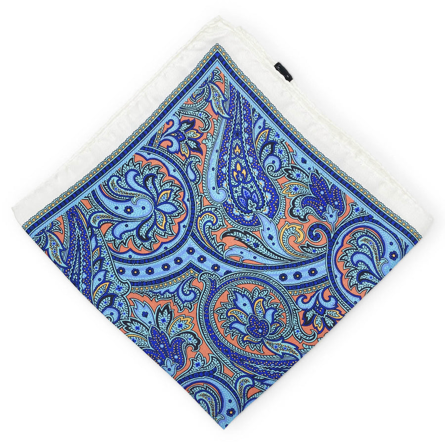 Island Harbor: Silk Pocket Square - White/Blue