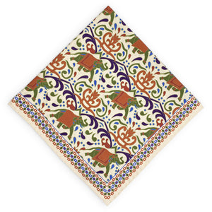 Elephants: Silk Pocket Square - Cream