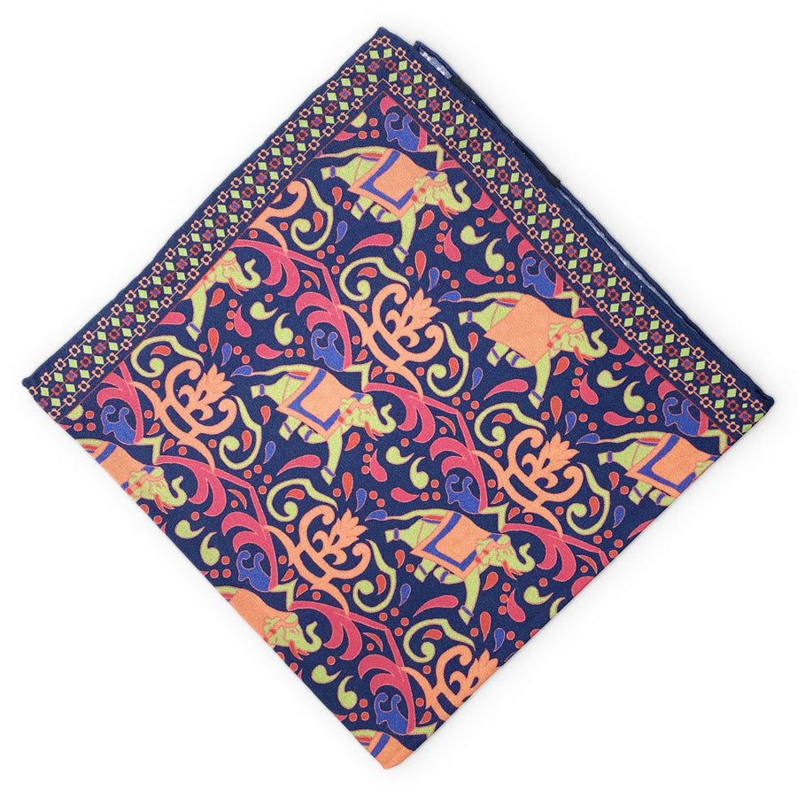 Elephants: Silk Pocket Square - Navy