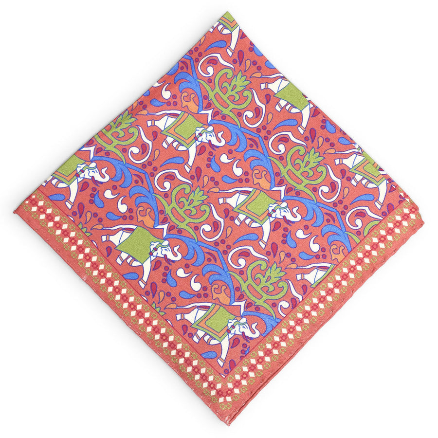 Elephants: Silk Pocket Square - Pink