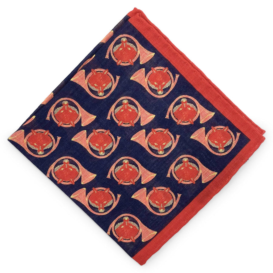 Fox & Horn: Silk/Wool Pocket Square - Navy