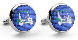 Golf Cart: Woven Silk Cuffllinks - Blue