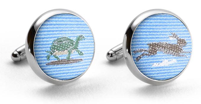 Tortoise & Hare: Woven Silk Cufflinks - Blue