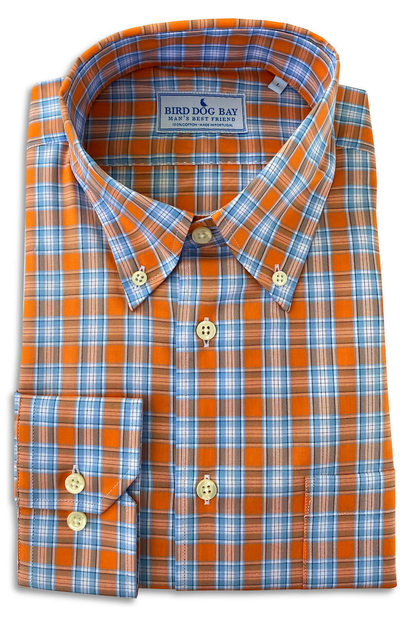 Landen: Woven Cotton Shirt - Orange/Blue