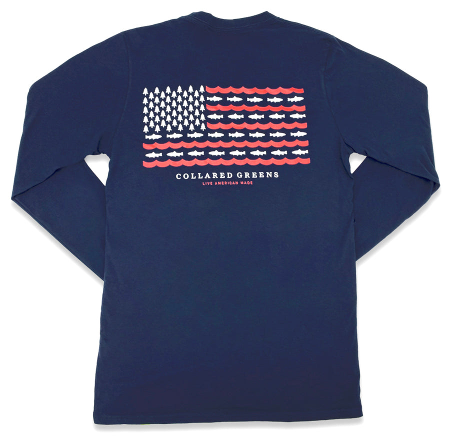 Trout Flag: Long Sleeve T-Shirt - Navy