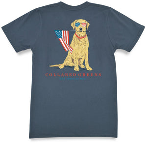 Patriotic Pup: Short Sleeve T-Shirt - Steel Blue