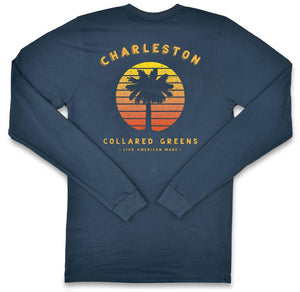 Vintage Sunset: Long Sleeve T-Shirt - Steel Blue