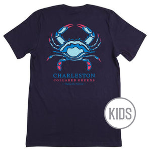 Charleston Blue Crab: Kid's Short Sleeve T-Shirt - Navy