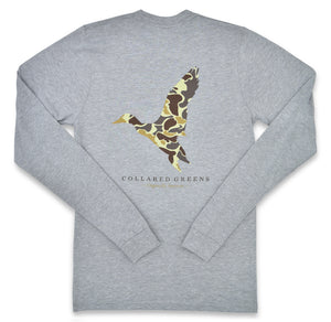 Camo Mallard: Long Sleeve T-Shirt - Gray