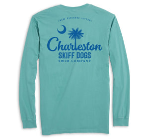 Skiff Dogs Hometown: Pocket Long Sleeve T-Shirt - Seafoam/Blue