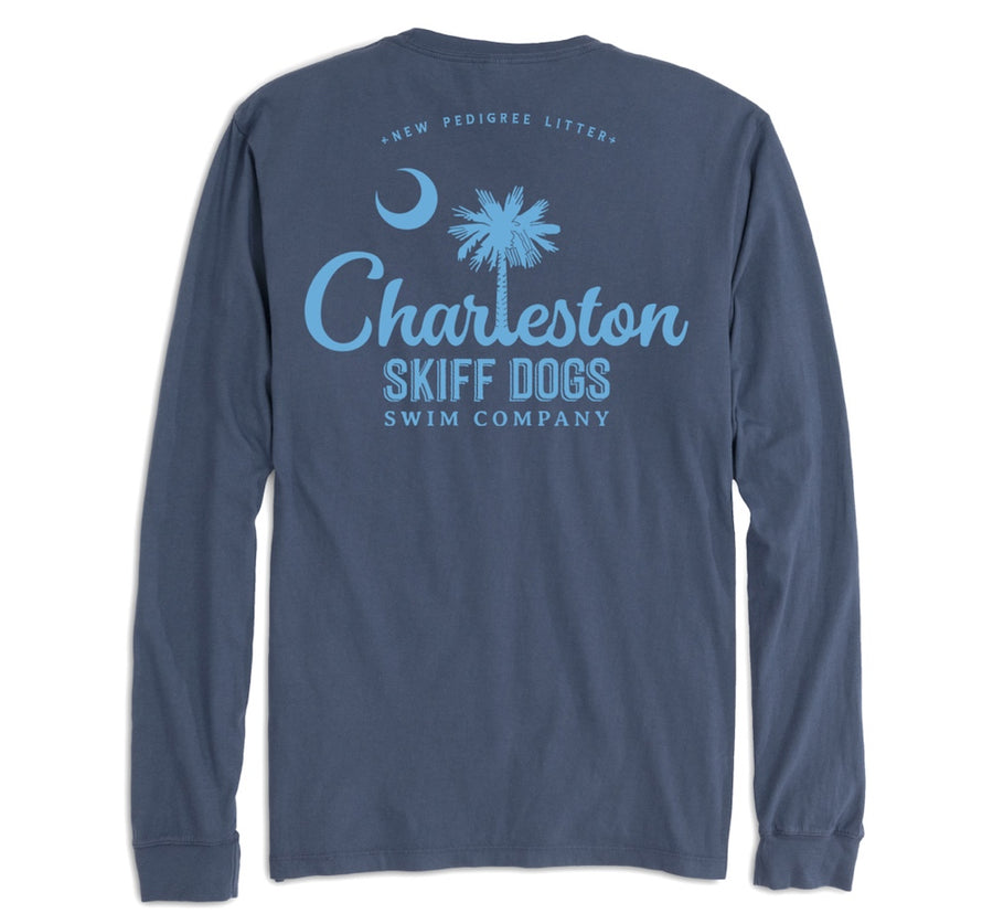 Skiff Dogs Hometown: Pocket Long Sleeve T-Shirt - Navy/Light Blue