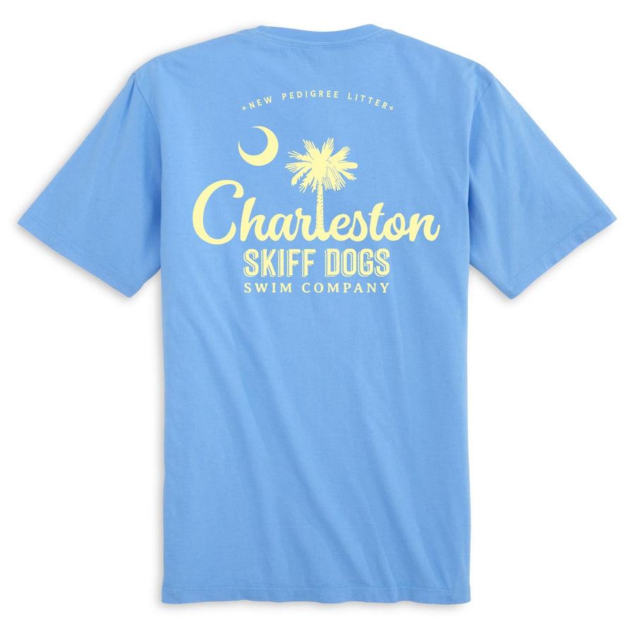 Skiff Dogs Hometown: Pocket Short Sleeve T-Shirt - Azure/Yellow