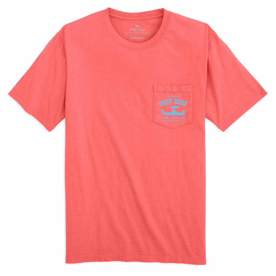 Skiff Dogs Hometown: Pocket Short Sleeve T-Shirt - Coral/Light Blue