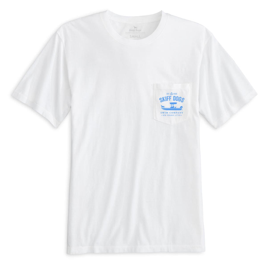 Skiff Dogs Hometown: Pocket Short Sleeve T-Shirt - White/Light Blue